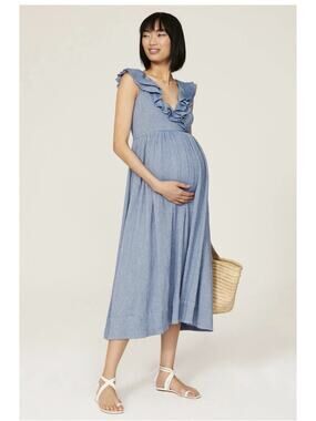 HATCH Blue Sarah Maternity Dress Size 0 with Fabric Snags with fabric pull